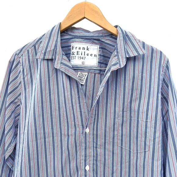 Frank & Eileen Barry Italian Cotton Luxe Striped Blue Shirt Button Up Large - Picture 4 of 7